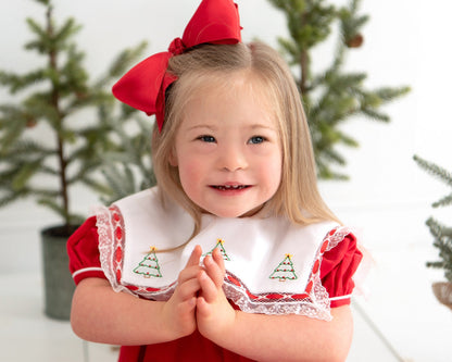 Red Corduroy Embroidered Christmas Tree Dress