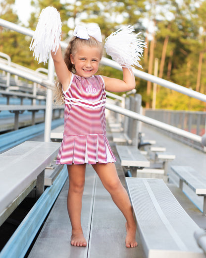 Maroon Sriped Lycra Tennis/Cheer Dress