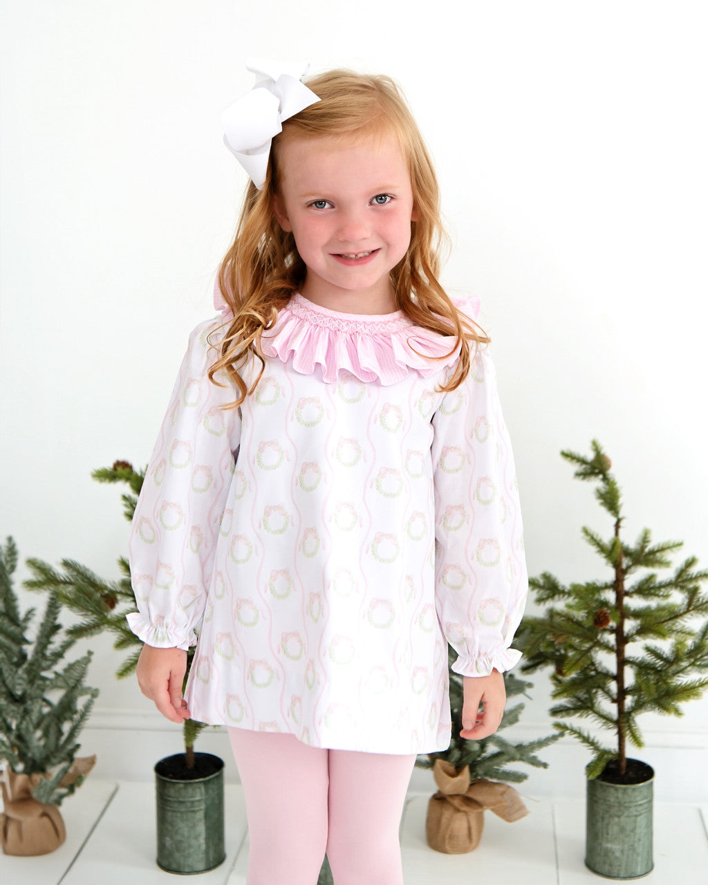 Pink Smocked Wreath And Ribbon Legging Set