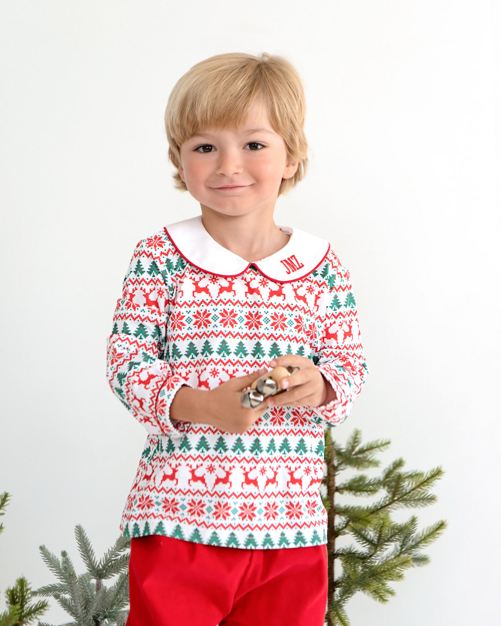 Green And Red Holiday Reindeer Corduroy Pant Set