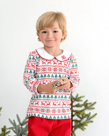 Green And Red Holiday Reindeer Corduroy Pant Set