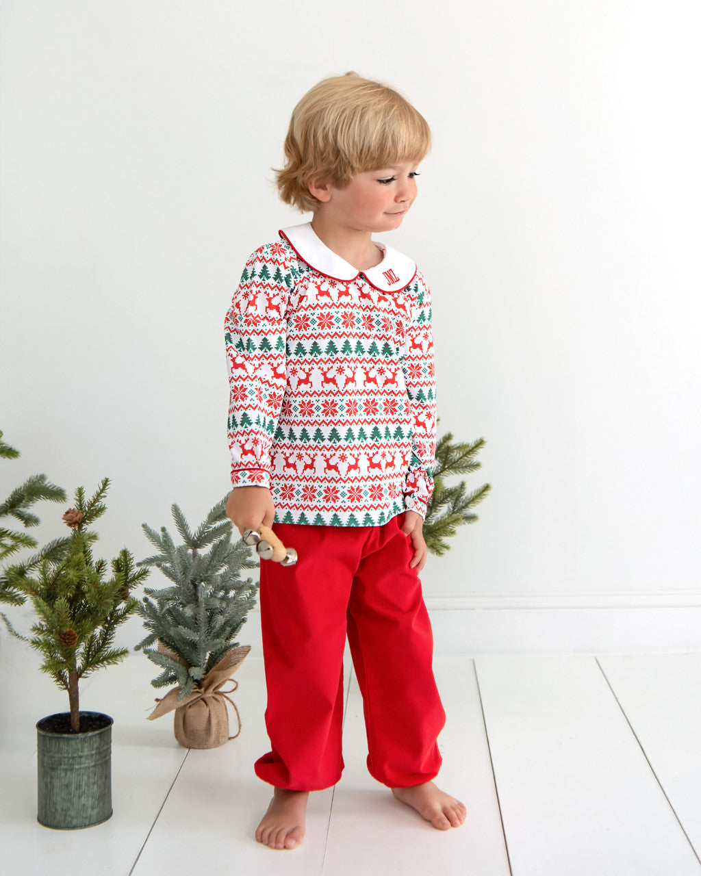 Green And Red Holiday Reindeer Corduroy Pant Set