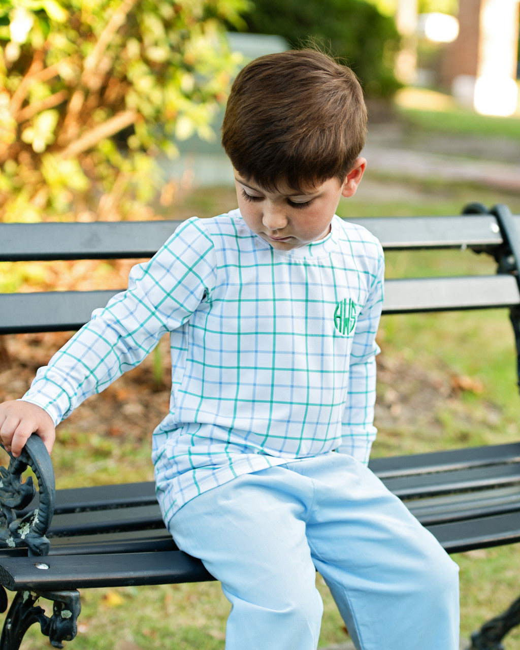 Green And Blue Windowpane Corduroy Pant Set