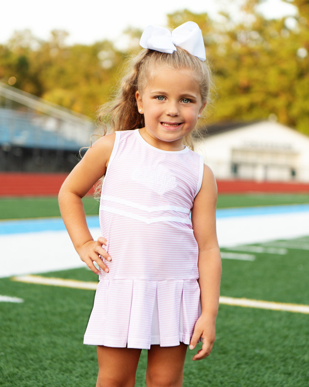 Pink Striped Lycra Tennis/Cheer Dress