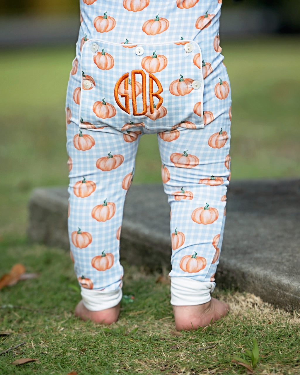 Blue Check Pumpkin Print Knit Zipper Pajamas