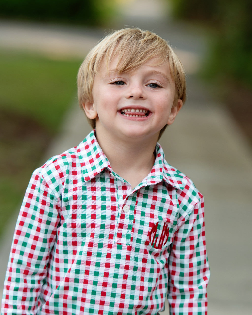 Red And Green Check Knit Polo