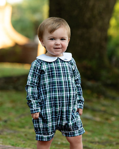 Green And Navy Plaid Short Romper