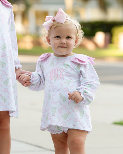 Pink And Green Ribbon And Christmas Tree Knit Diaper Set