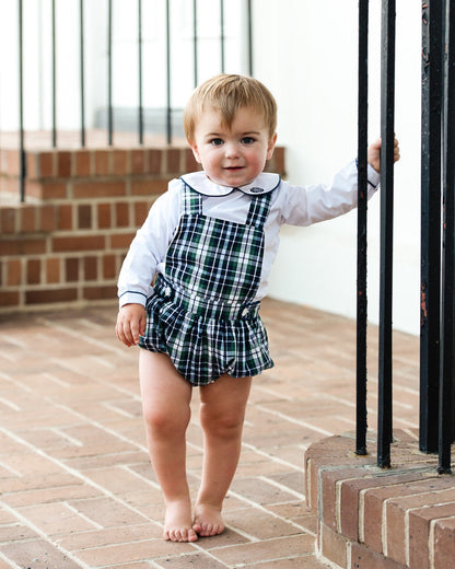 Green And Navy Plaid Overall Set