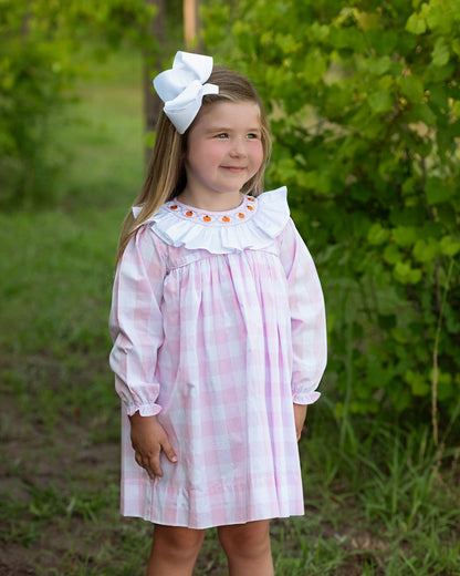 Pink Check Smocked Pumpkin Dress