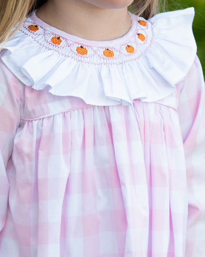 Pink Check Smocked Pumpkin Dress