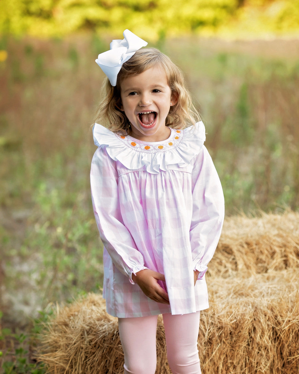 Pink Check Smocked Pumpkin Legging Set