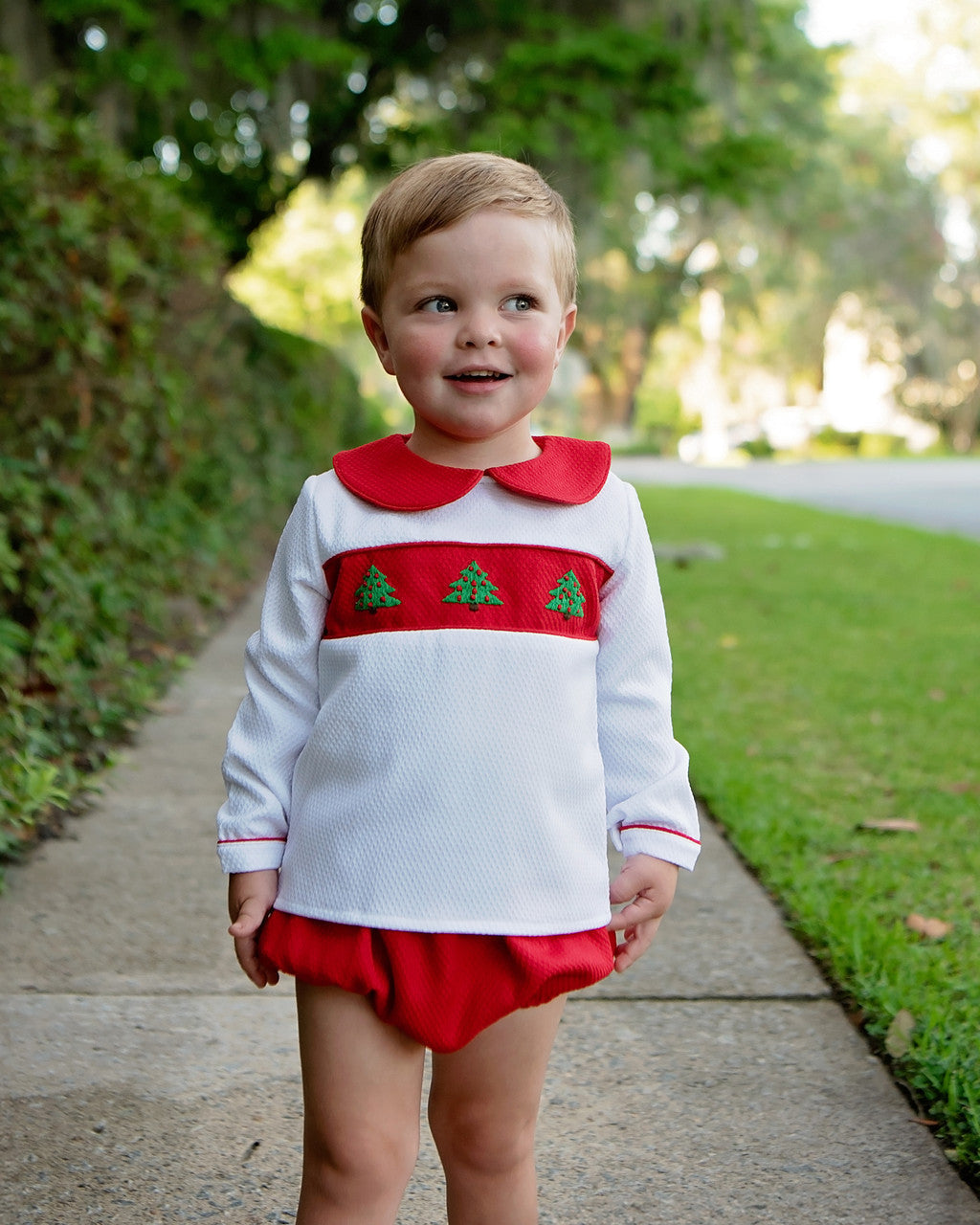 Red And White Honeycomb Embroidered Christmas Tree Diaper Set