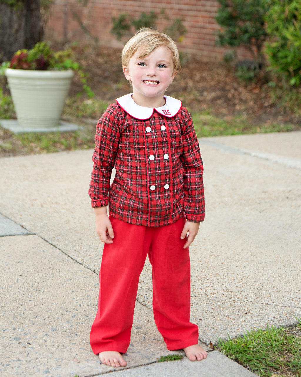 Red Tartan Plaid Flannel Corduroy Pant Set