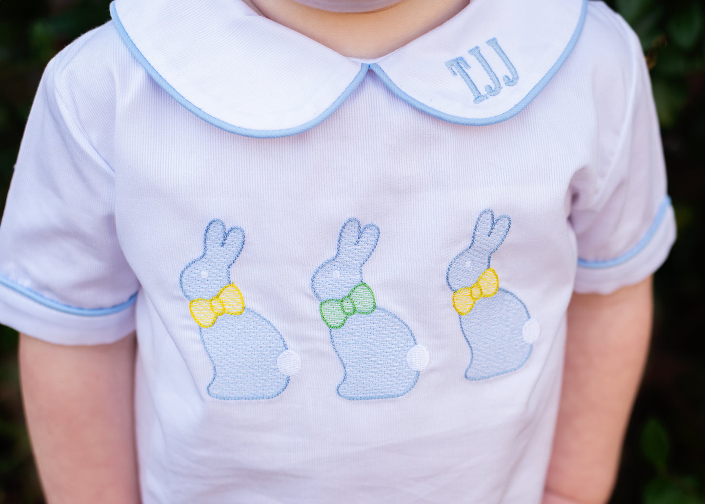 Blue And White Shadow Embroidered Bunny Short Set