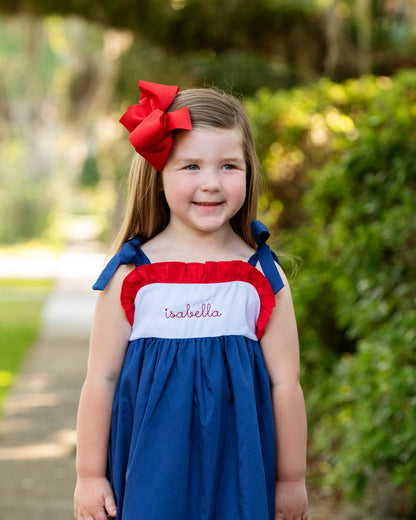 Red And Navy Color Block Sun Dress