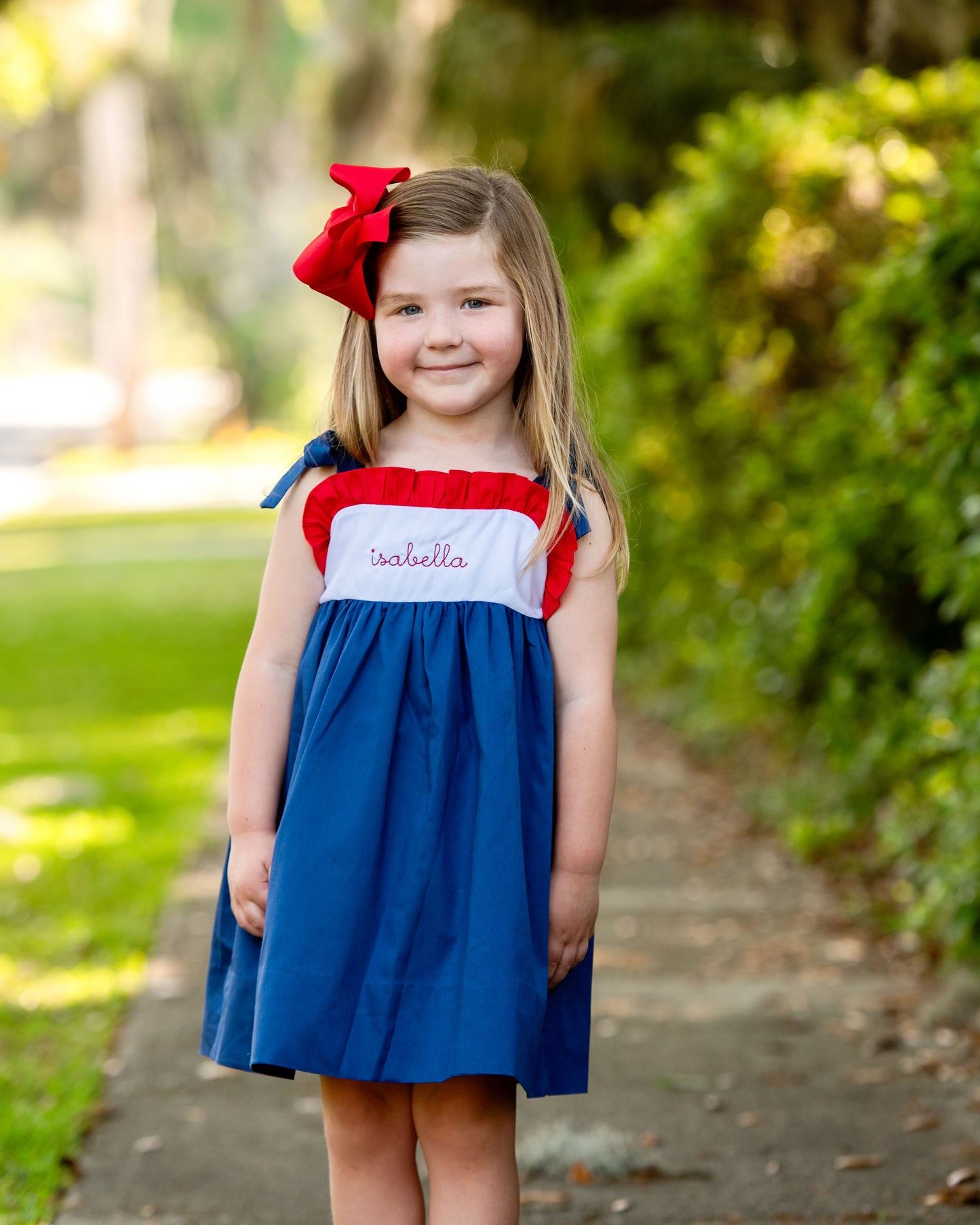 Red And Navy Color Block Sun Dress