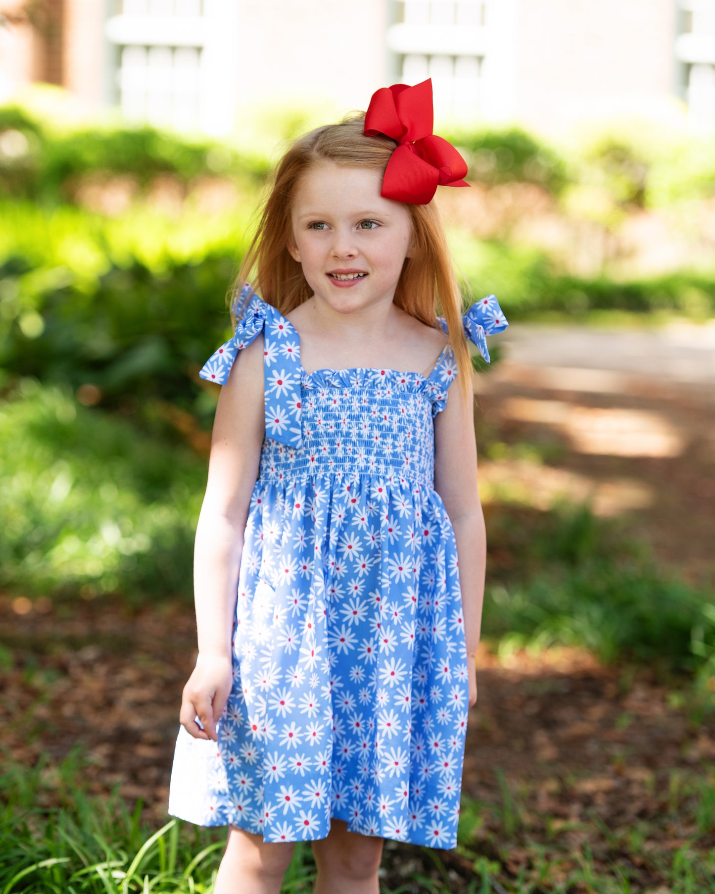 Red, White And Blue Smocked Floral Dress