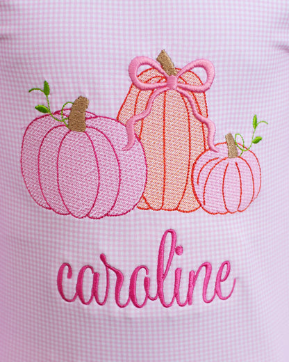 Pink Knit Gingham Embroidered Pumpkin Shirt