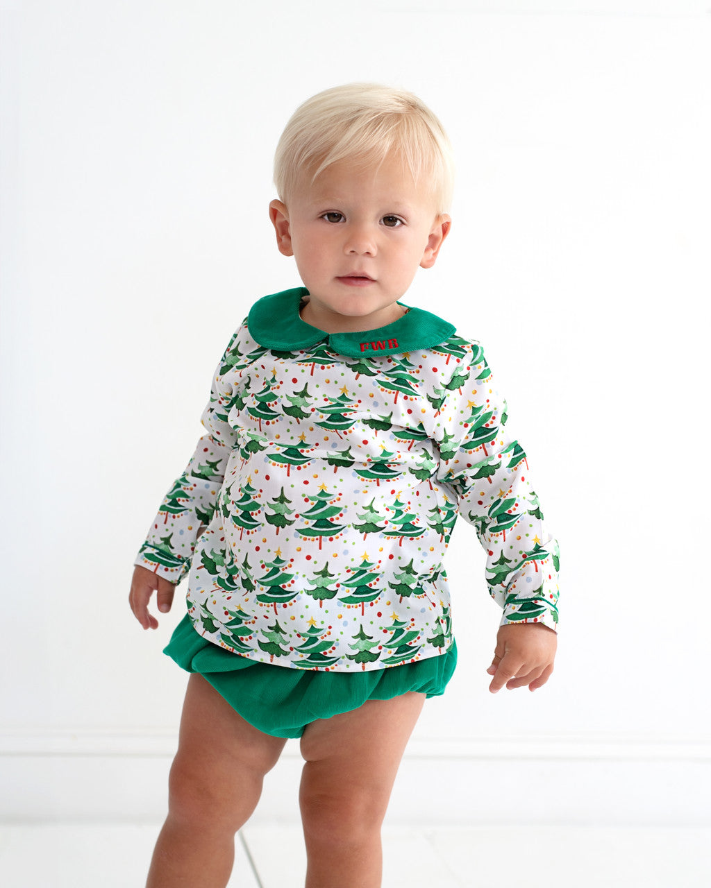 Green Christmas Tree Print Diaper Set