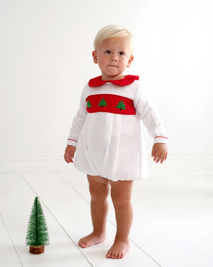 Red And White Honeycomb Embroidered Christmas Tree Bubble