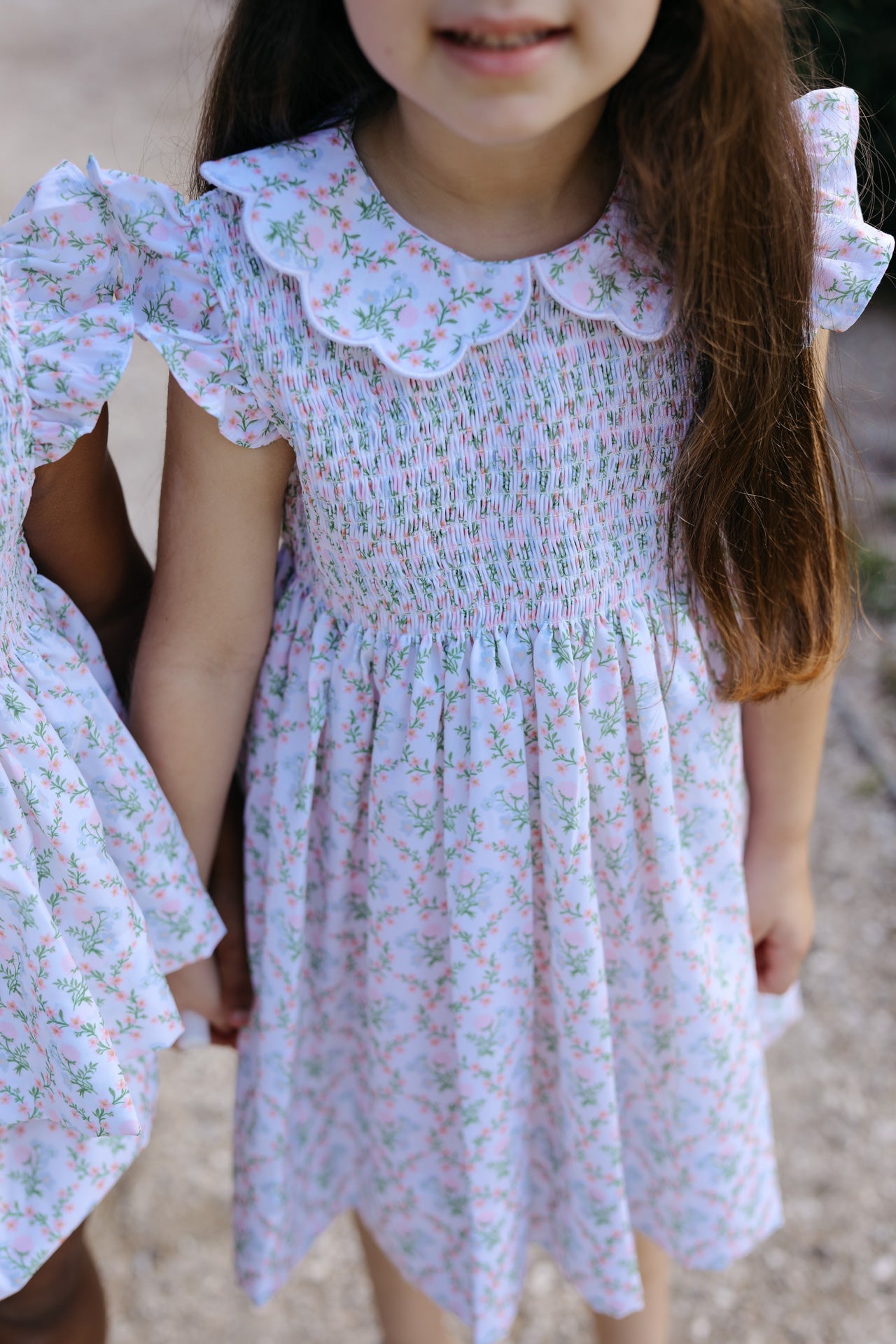 Floral Scalloped Collar Smocked Dress