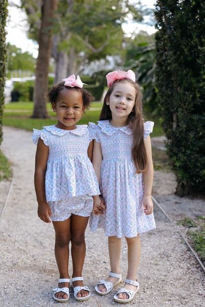 Floral Scalloped Collar Smocked Dress