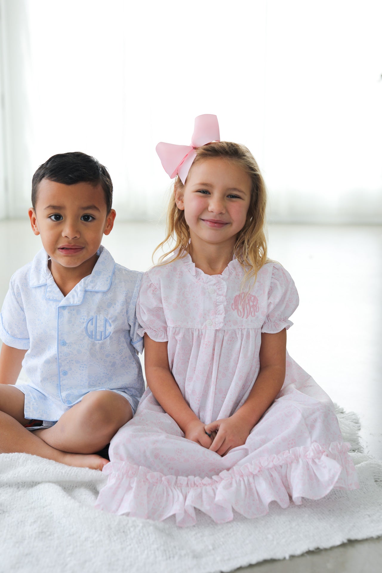 Blue And White Easter Print Pajamas