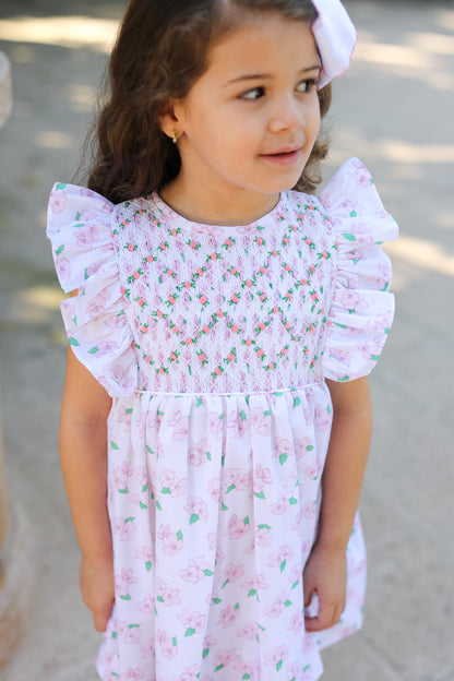 Pink And Green Magnolia Smocked Dress