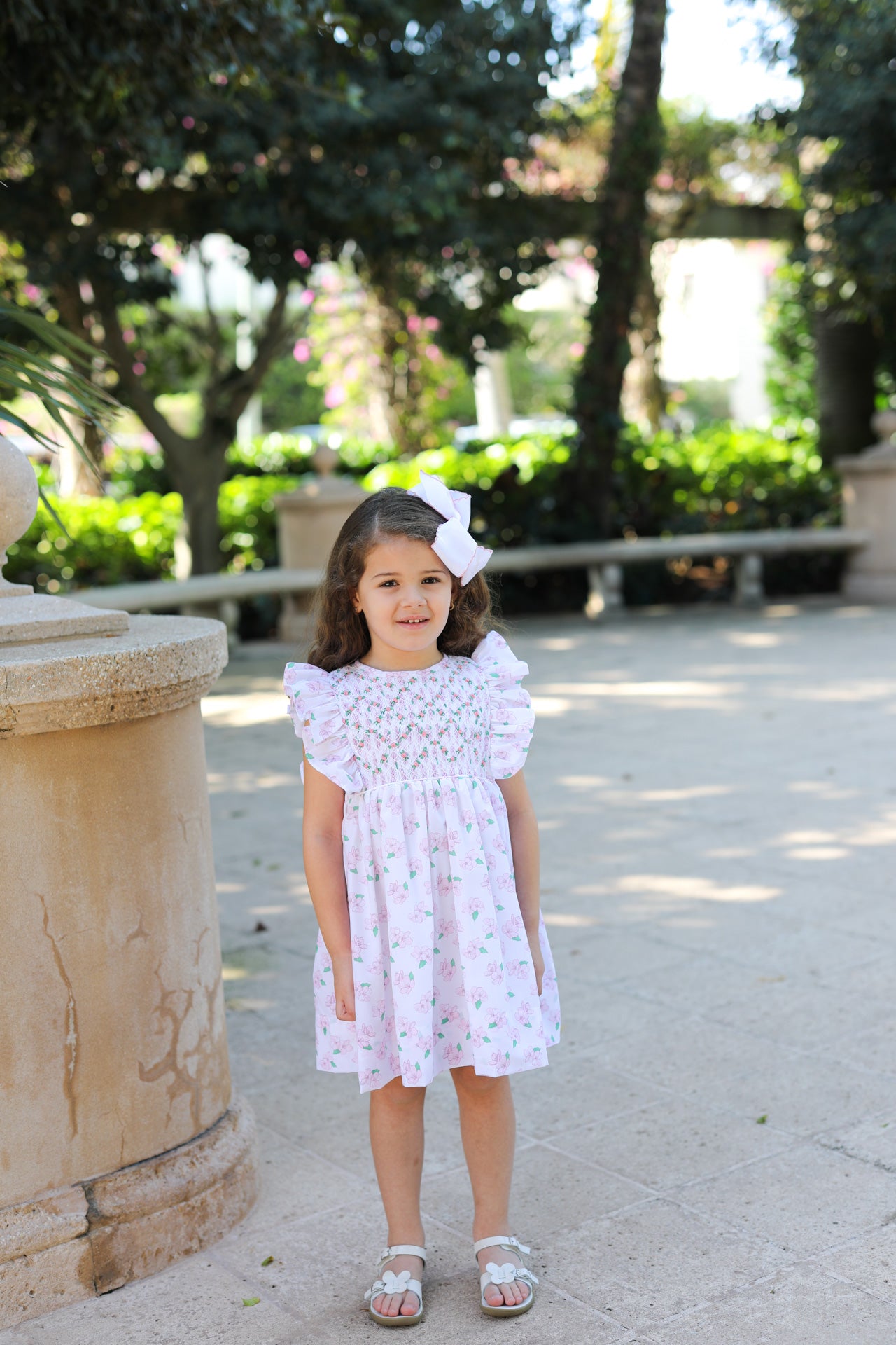 Pink And Green Magnolia Smocked Dress