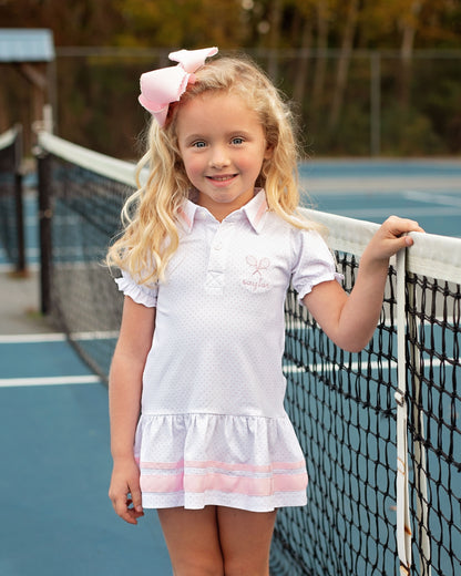 Dainty Pink Dot Knit Grosgrain Tennis Dress