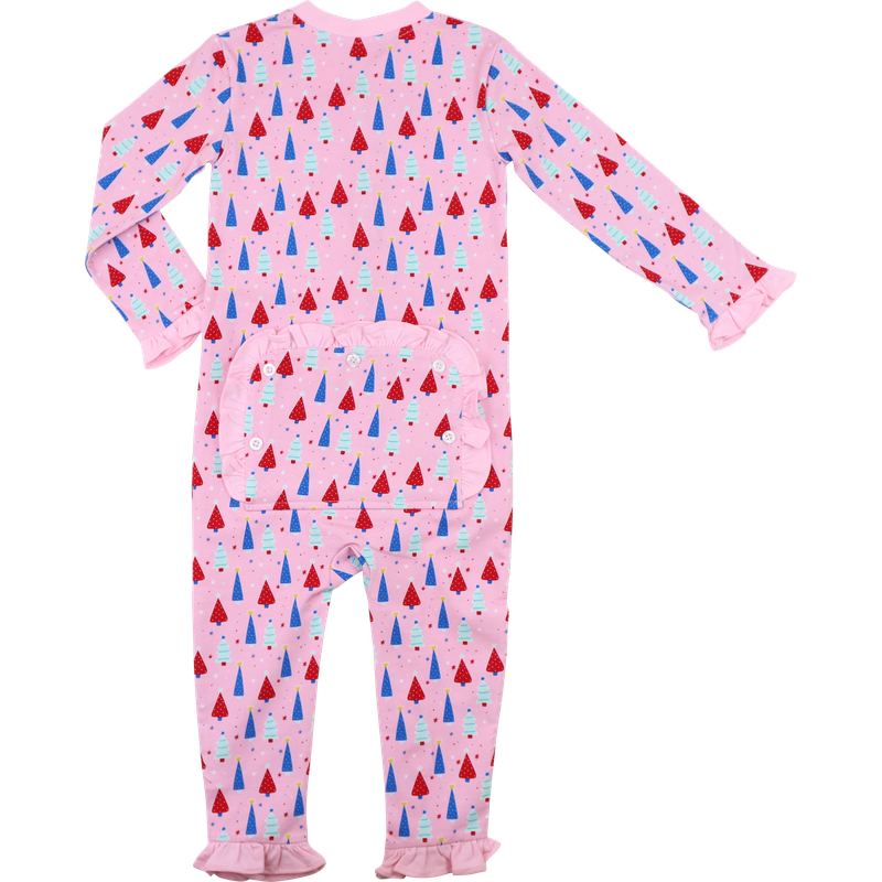 Pink And Red Christmas Tree Knit Zipper Pajamas