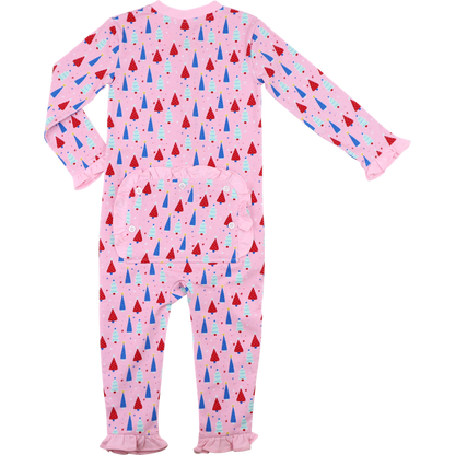 Pink And Red Christmas Tree Knit Zipper Pajamas