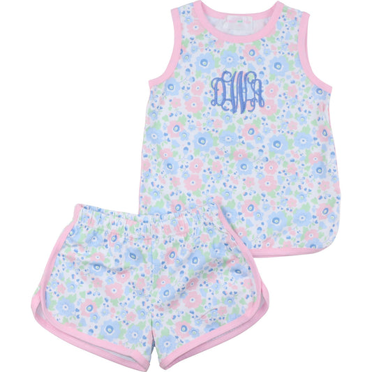 Pink And Blue Floral Print Knit Play Set