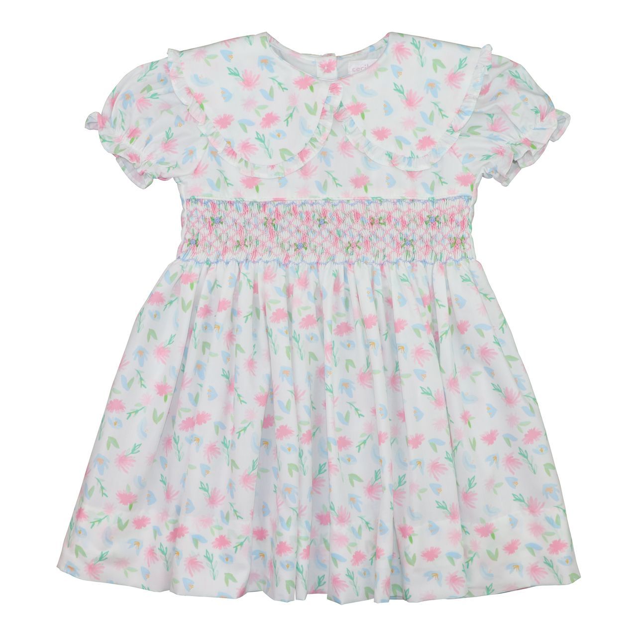 Pink And Blue Smocked Flower Dress