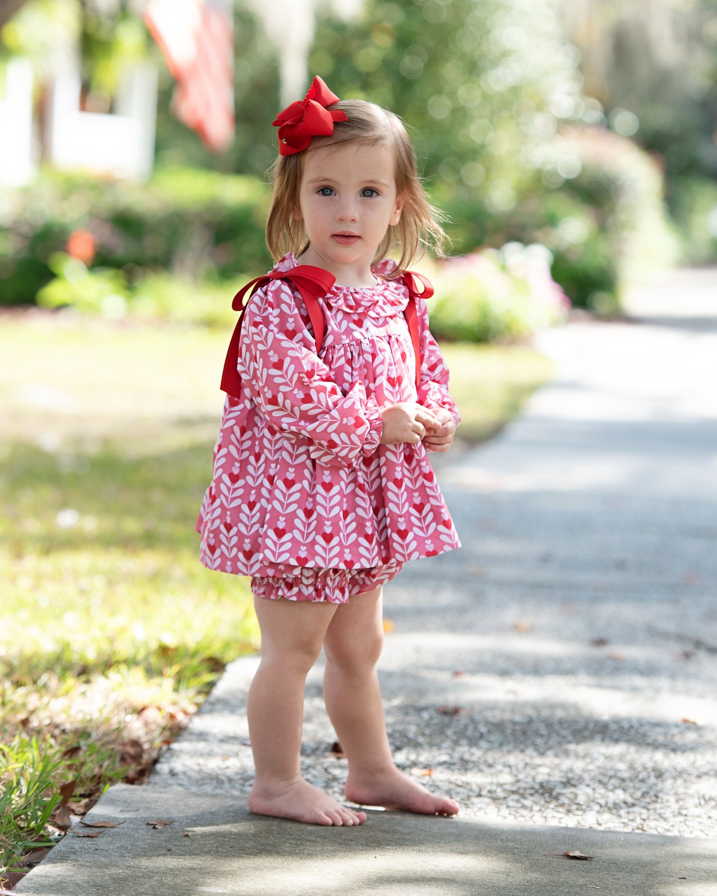 Pink And Red Floral Hearts Ribbon Diaper Set