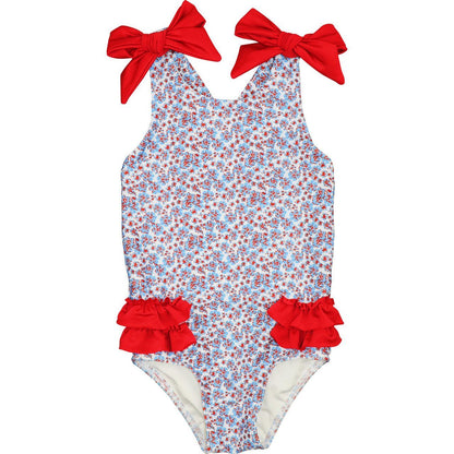 Blue And Red Mini Floral Lycra Swimsuit