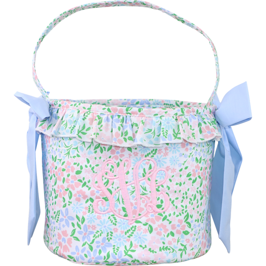 Pink And Blue Floral Bow Easter Basket