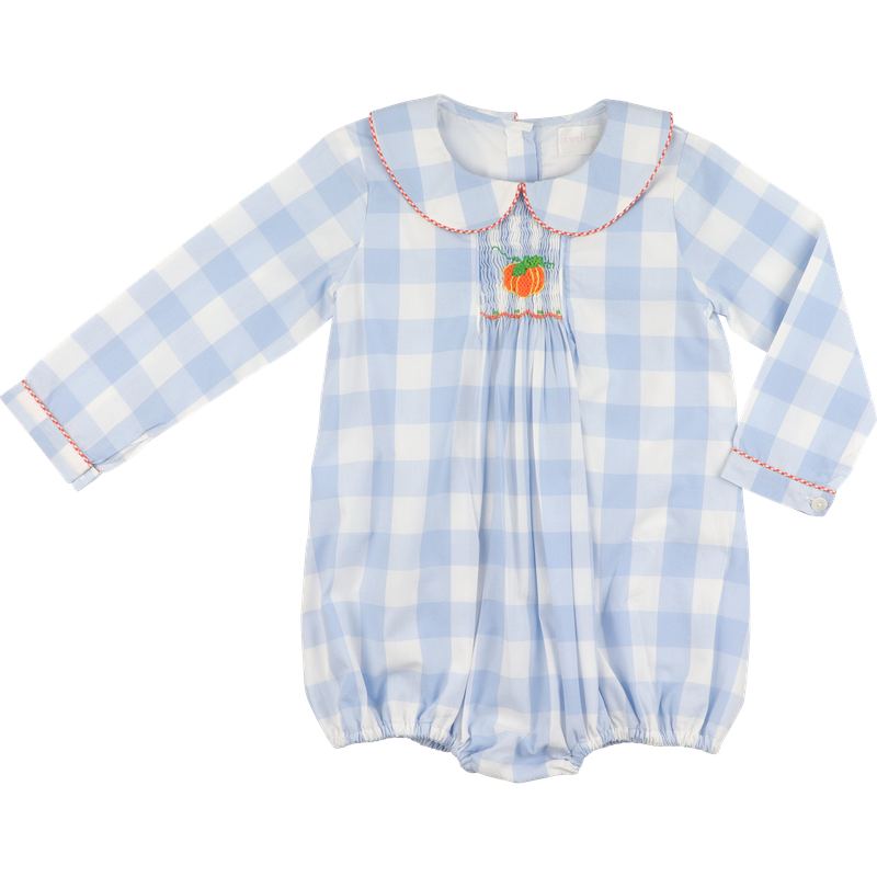 Blue Buffalo Check Smocked Pumpkin Bubble