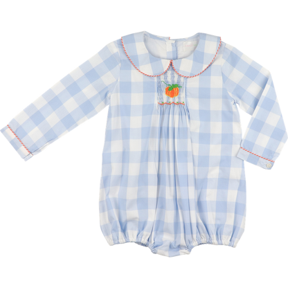 Blue Buffalo Check Smocked Pumpkin Bubble