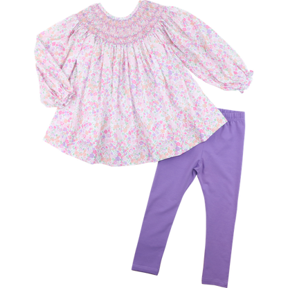 Purple And Pink Floral Smocked Legging Set