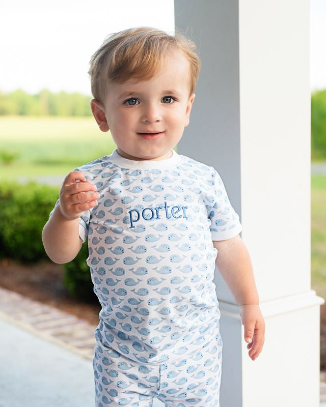 Blue And White Whale Print Knit Pajamas