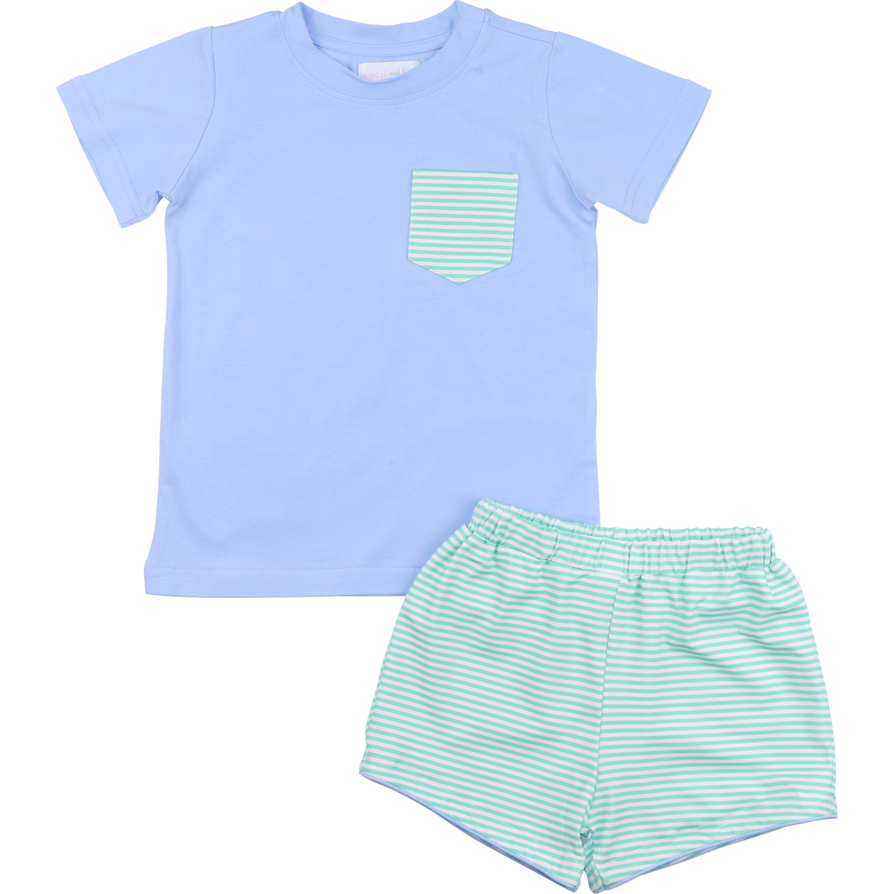 Blue And Mint Striped Knit Short Set