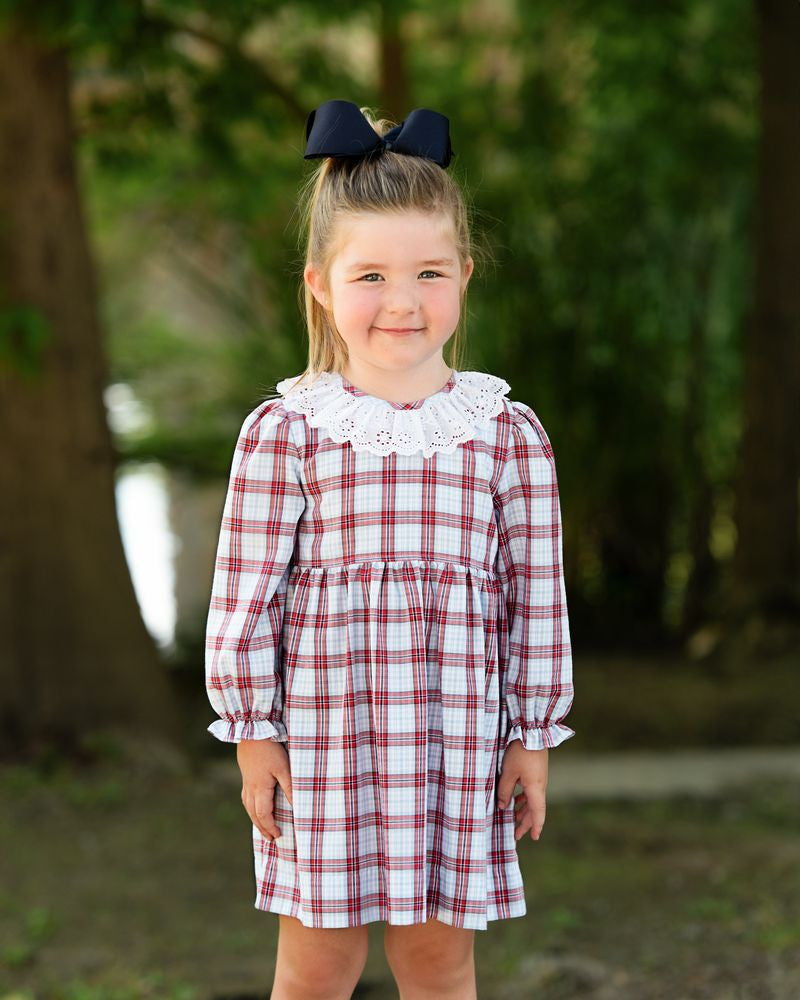 Red And Blue Plaid Eyelet Dress