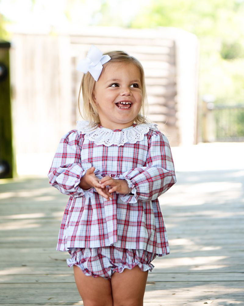 Red And Blue Plaid Eyelet Diaper Set