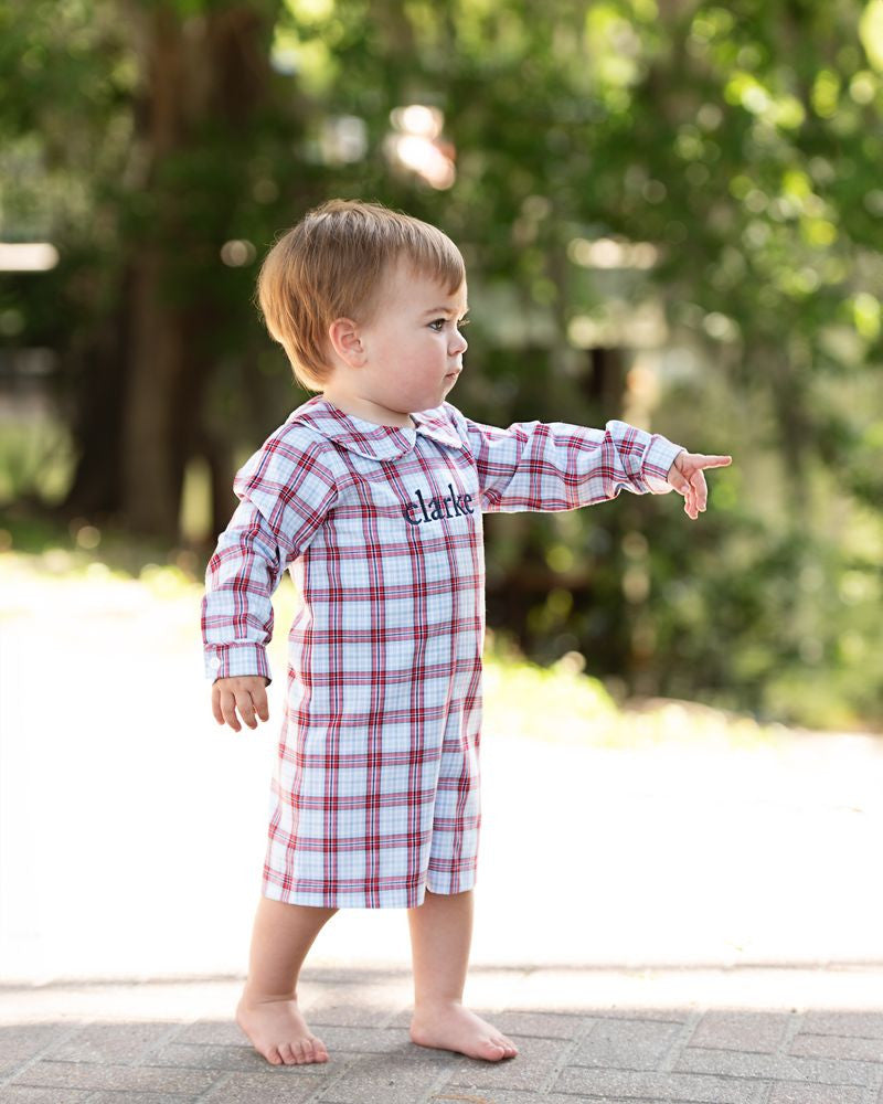 Red And Blue Plaid Short Romper