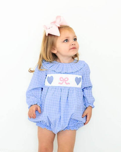 Blue Smocked Hearts And Bow Bubble