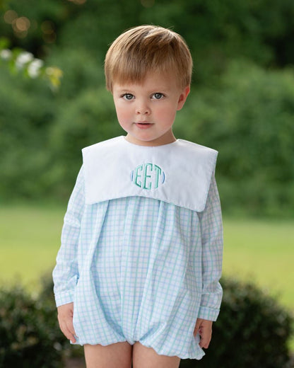 Blue And Green Windowpane Square Collar Bubble