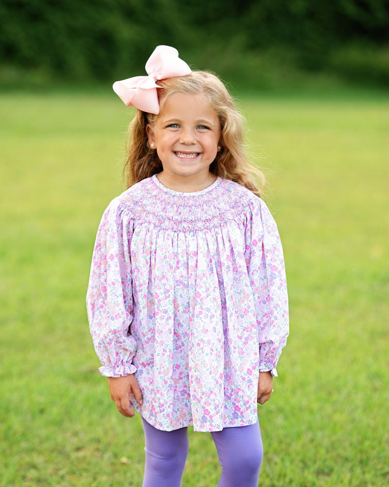 Purple And Pink Floral Smocked Legging Set