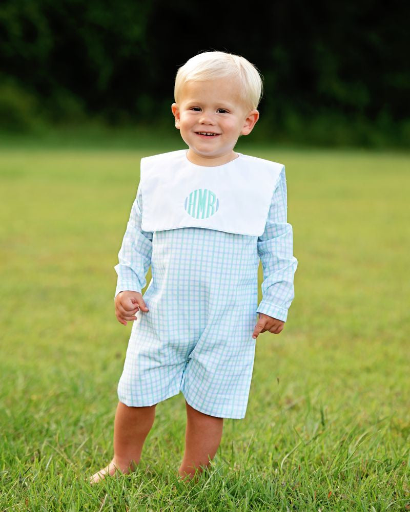 Blue And Green Windowpane Short Romper